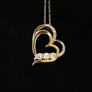 Kay Jewelers - 10 Karat Yellow and White Gold Tilted Heart Diamond Necklace